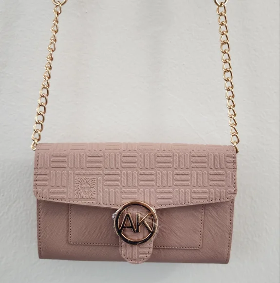 Crossbody Anne Klein Logo Wallet On A Chain Rose Bag - Picture 2 of 16
